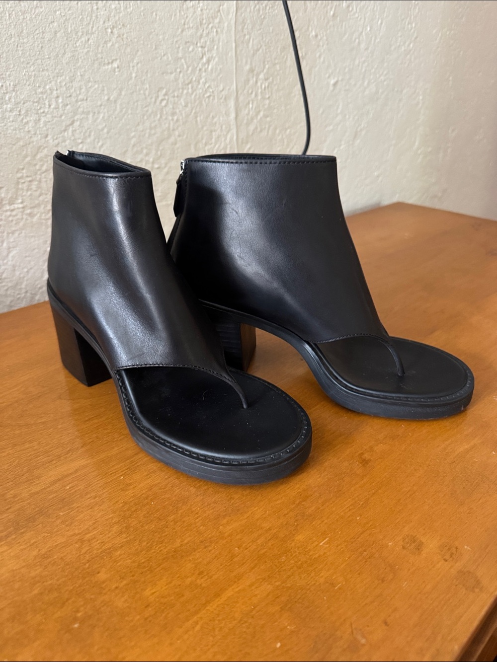 Miu Miu Black Leather Open-Toe Block Heel booties